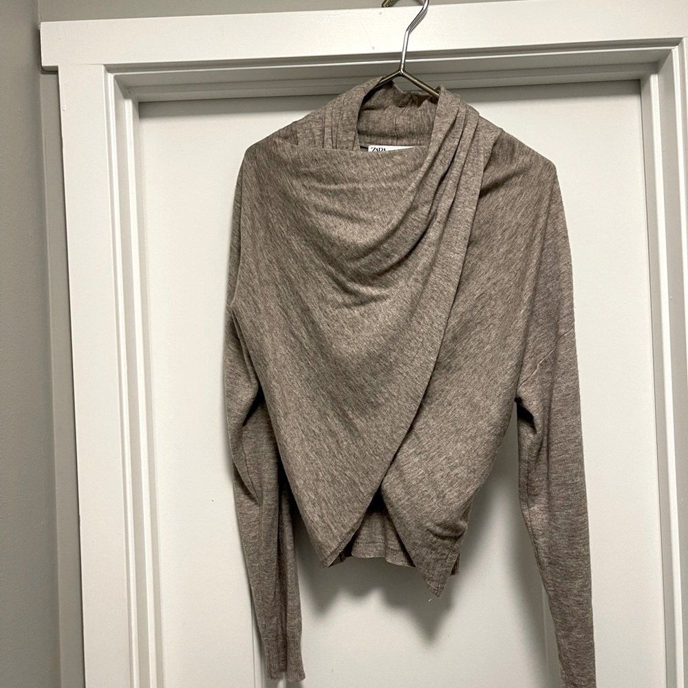 Zara Tan Draped Cardigan